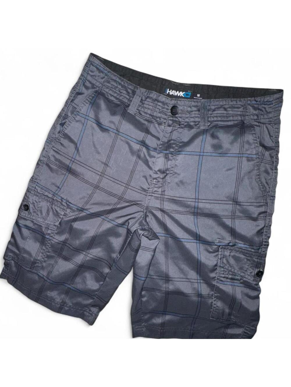 Tony Hawk Plaid Cargo Shorts Size 32 Y2K Skatewear Gray Blue